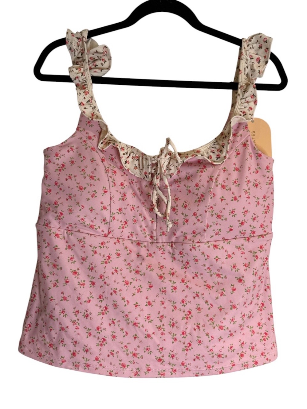 🆕 Blogilates Women's Ruffle Lace Up Tank Top - Pink Floral Size XL